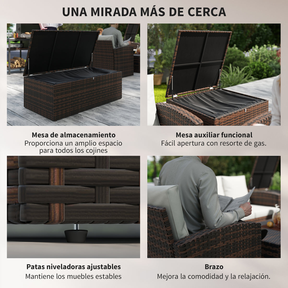 Conjunto De Jardín Outsunny Ratán Pe, Metal Beige 183x72x77 Cm_5