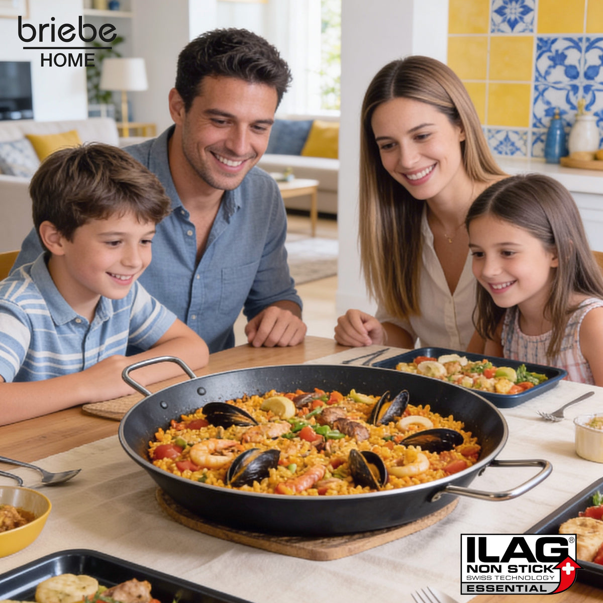 Briebe Paellera Inducción 30cm, 4 Raciones, Aluminio Prensado, Antiadherente Sin Pfoa, 3mm Espesor, Zafrán, Negro_1