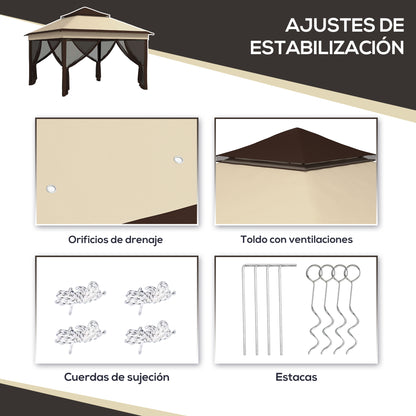 Carpa Plegable Outsunny Acero, Tela Oxford Beige 326x326x272 Cm_5