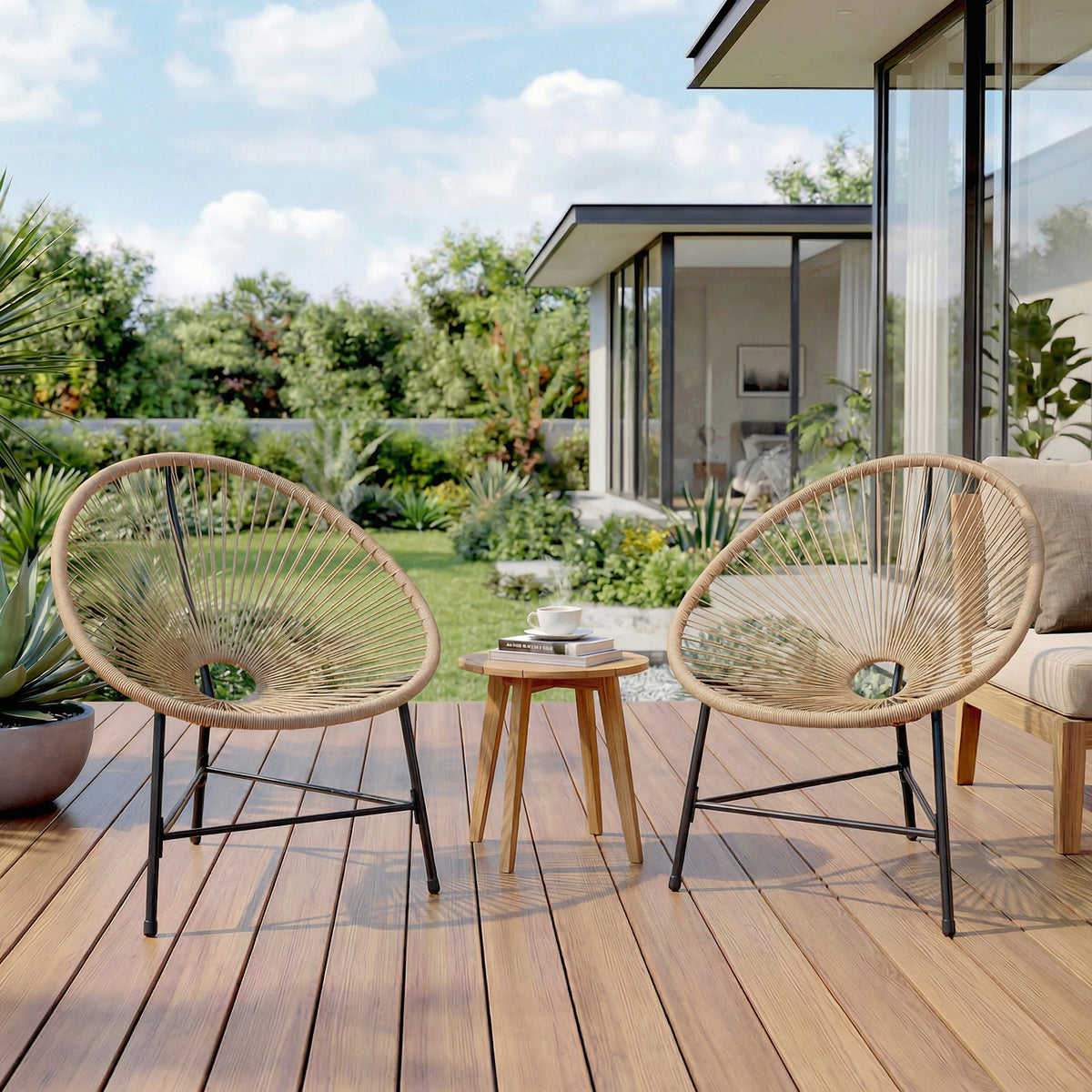 Conjunto Sillas Ratán Outsunny Ratán Pe, Acero Madera Natural 72x68x81 Cm_1