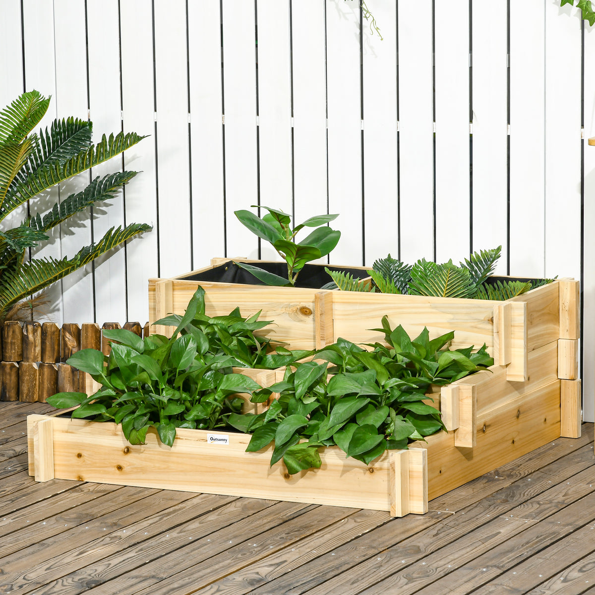 Jardinera Outsunny Madera De Abeto Madera Natural 93x93x35 Cm_4