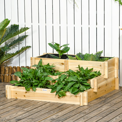 Jardinera Outsunny Madera De Abeto Madera Natural 93x93x35 Cm_4