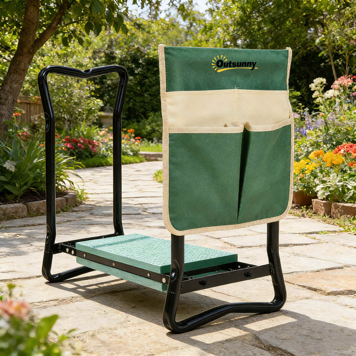 Taburete De Jardín Outsunny Verde Y Negro 58x28x49 Cm_1