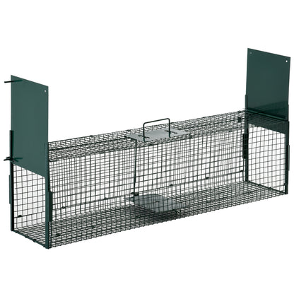 Pawhut Trampa Para Atrapar Animales Vivos Con 2 Puertas Asa 100x25x28 Cm Verde_0