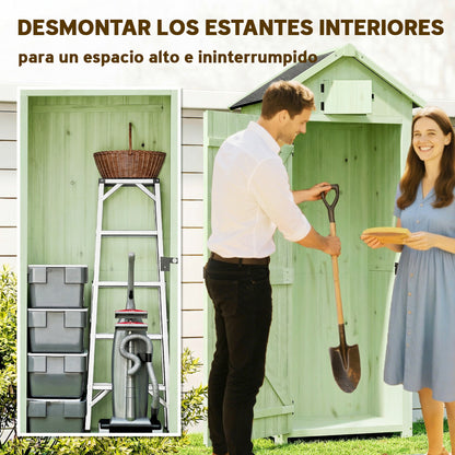 Armario De Jardín Outsunny Madera De Abeto Verde 77x54.2x179 Cm_4