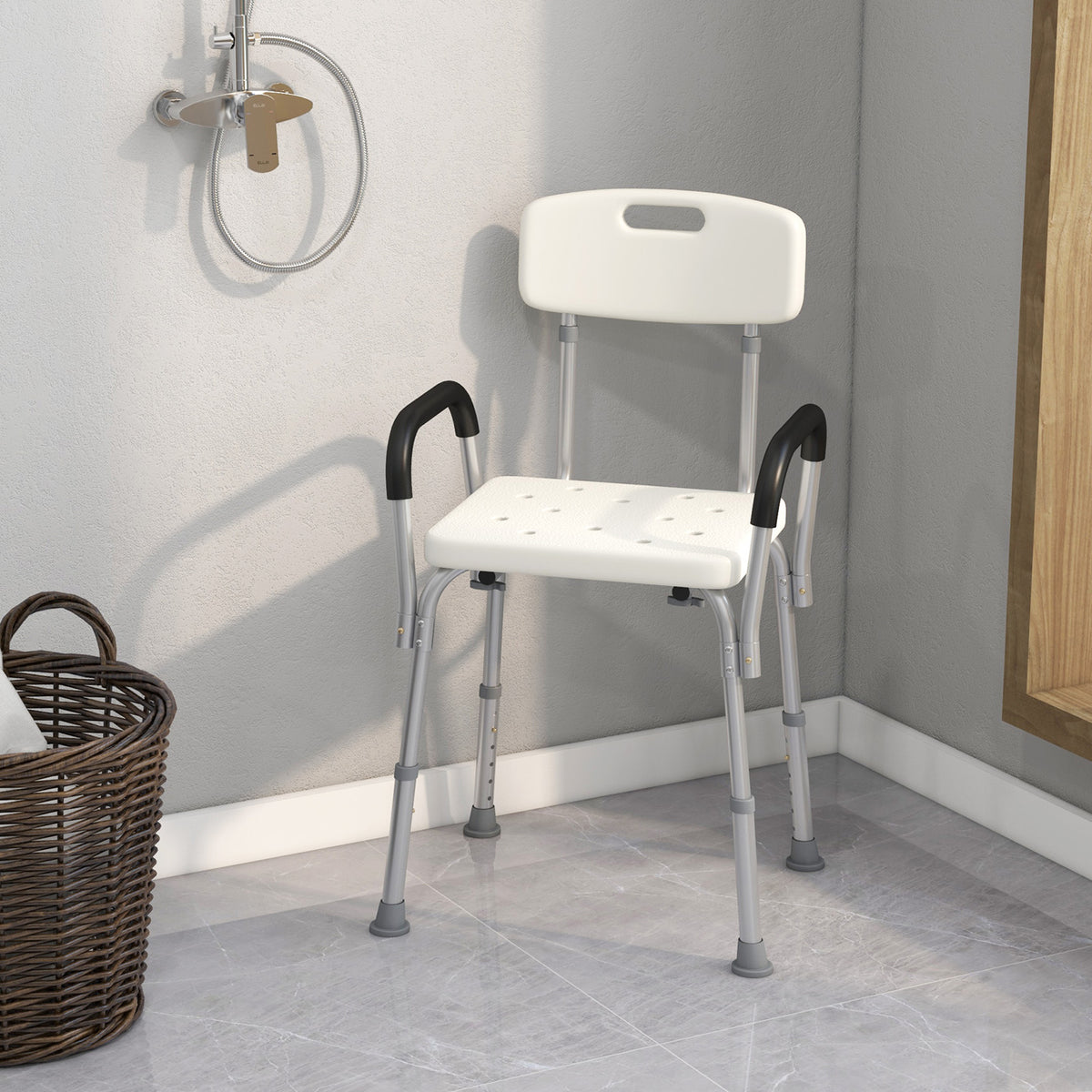 Silla De Ducha Homcom Blanco Y Plata 47x50x87 Cm_1
