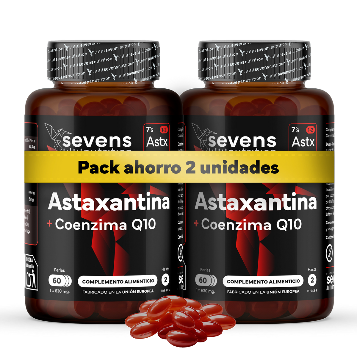 Pack 2x Astaxantina Con Coq10 Sevens Nutrition. Antioxidante Para Energía Y Piel Sana._0