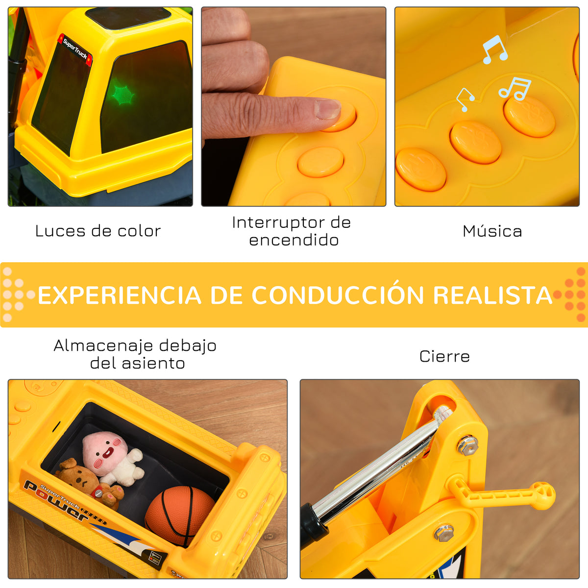 Tractor Sin Pedales Infantil Con Pala Homcom 90x28x58 Cm Amarillo_5