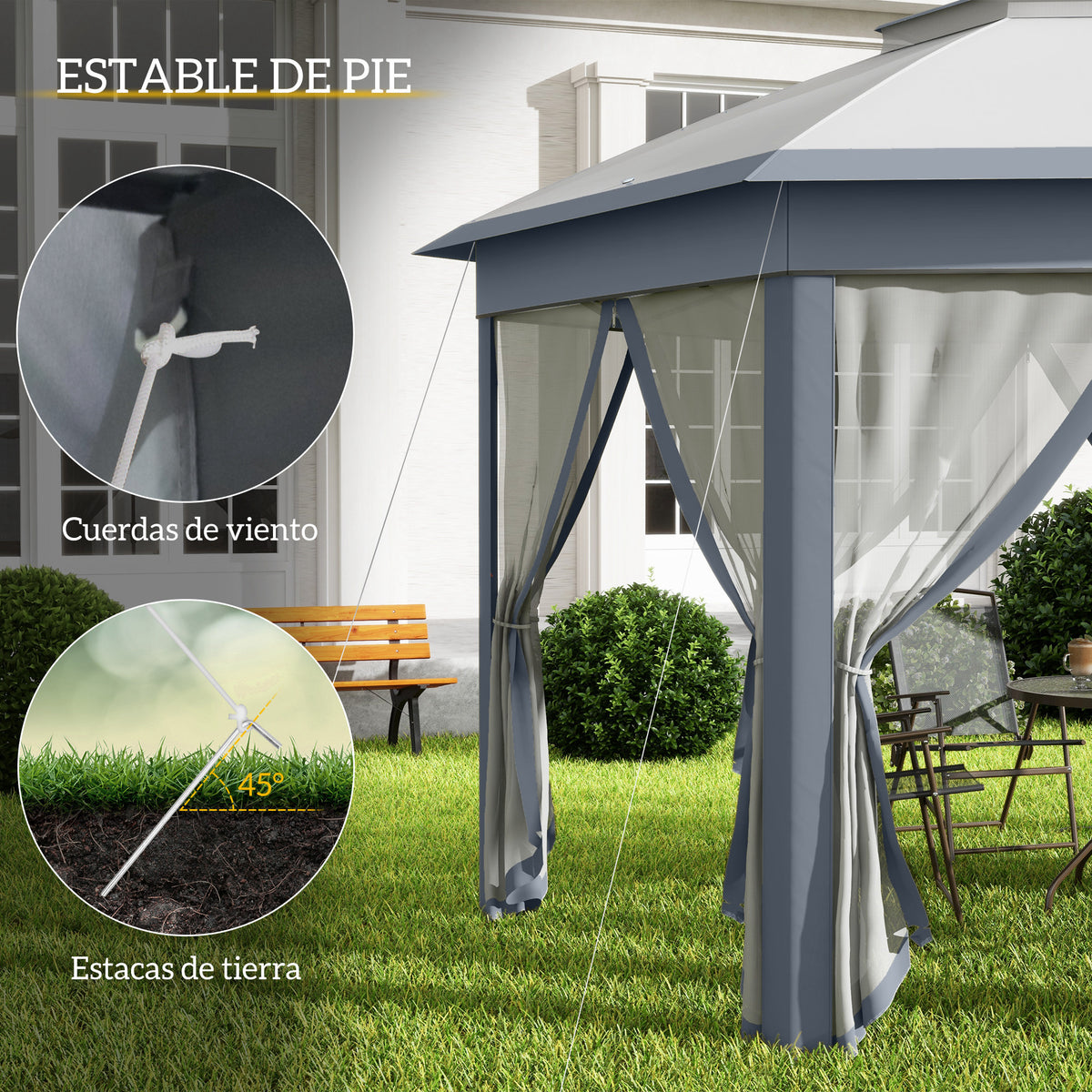 Carpa Plegable Outsunny Poliéster, Metal Gris 405x340x285 Cm_5