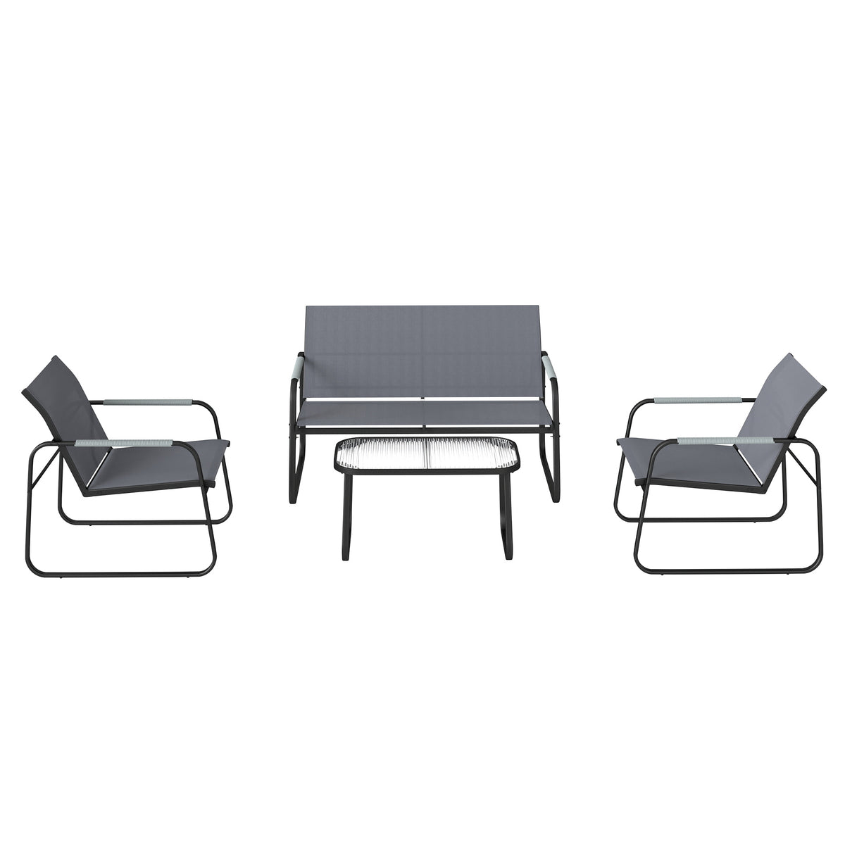 Conjunto De Jardín Outsunny Acero Galvanizado, Textilene Gris 111x71x75 Cm_4