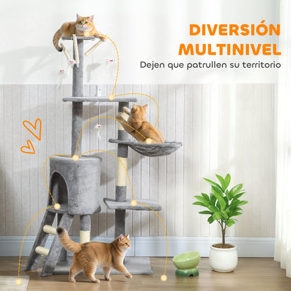 Pawhut Árbol Rascador Para Gatos Grande Altura 134 Cm Con 6 Postes De Sisal Gris_3