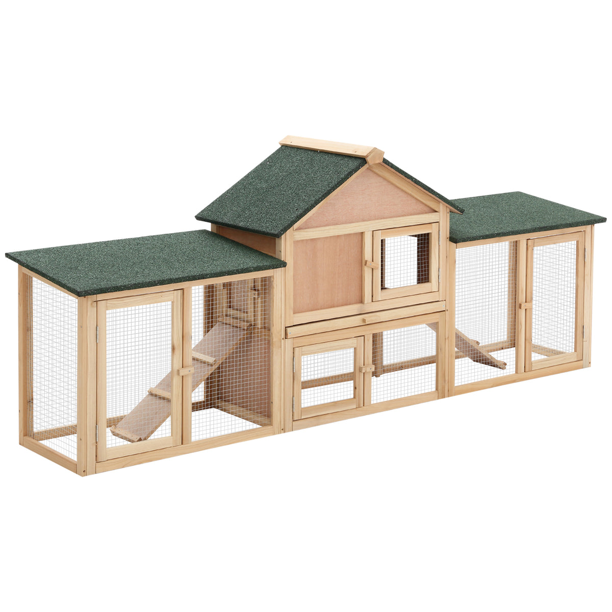 Conejera Exterior Madera 2-4 Conejos Pawhut 210x45,5x84,5 Cm Natural_0