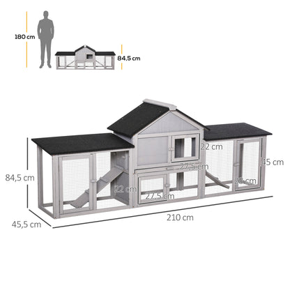 Conejera Exterior Madera Para 2-4 Conejos Pawhut 210x45,5x84,5 Cm Gris_2
