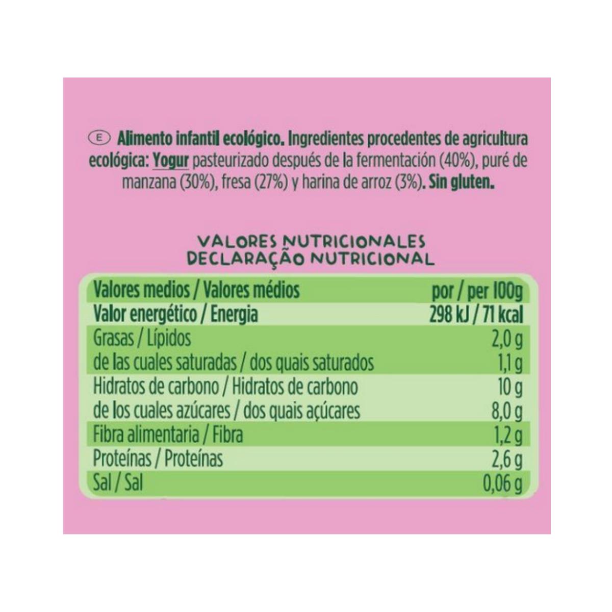 Pouch BIO de Yogur, Manzana y Fresa +6 meses 100gr. Hero Solo