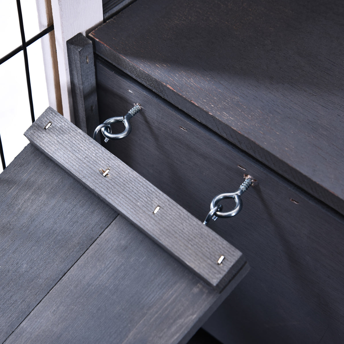 Pawhut Jaula Para Conejos De Madera 90x53x59cm Techo Abrible Rampa Bandeja_4