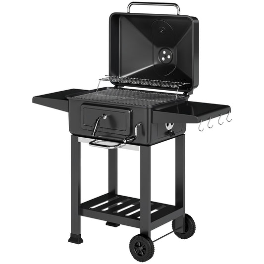 Barbacoa De Carbón Outsunny Metal, Acero Galvanizado Negro 112x63x101.5 Cm_0