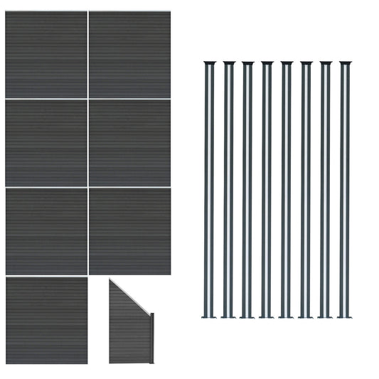 Vallas Para Exteriores De Wpc Y Aluminio - 7x Paneles Cuadrados + 1x Oblicuo + 8x Postes Con Led | Gris_0