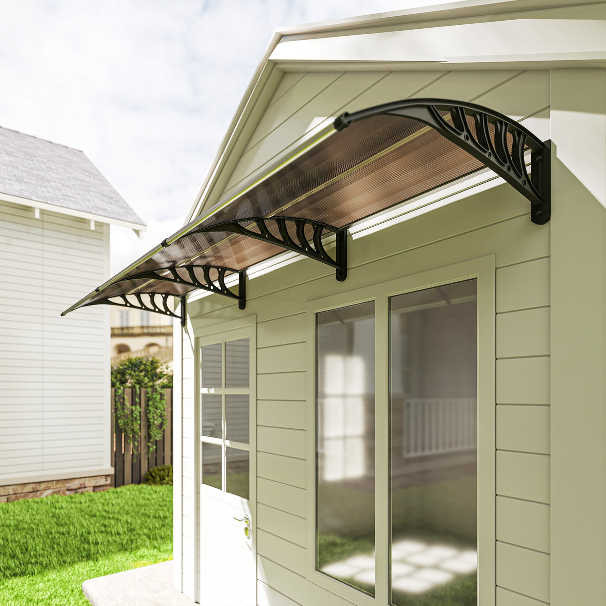 Marquesina Exterior Policarbonato Outsunny 300x96x27 Cm Marrón_4