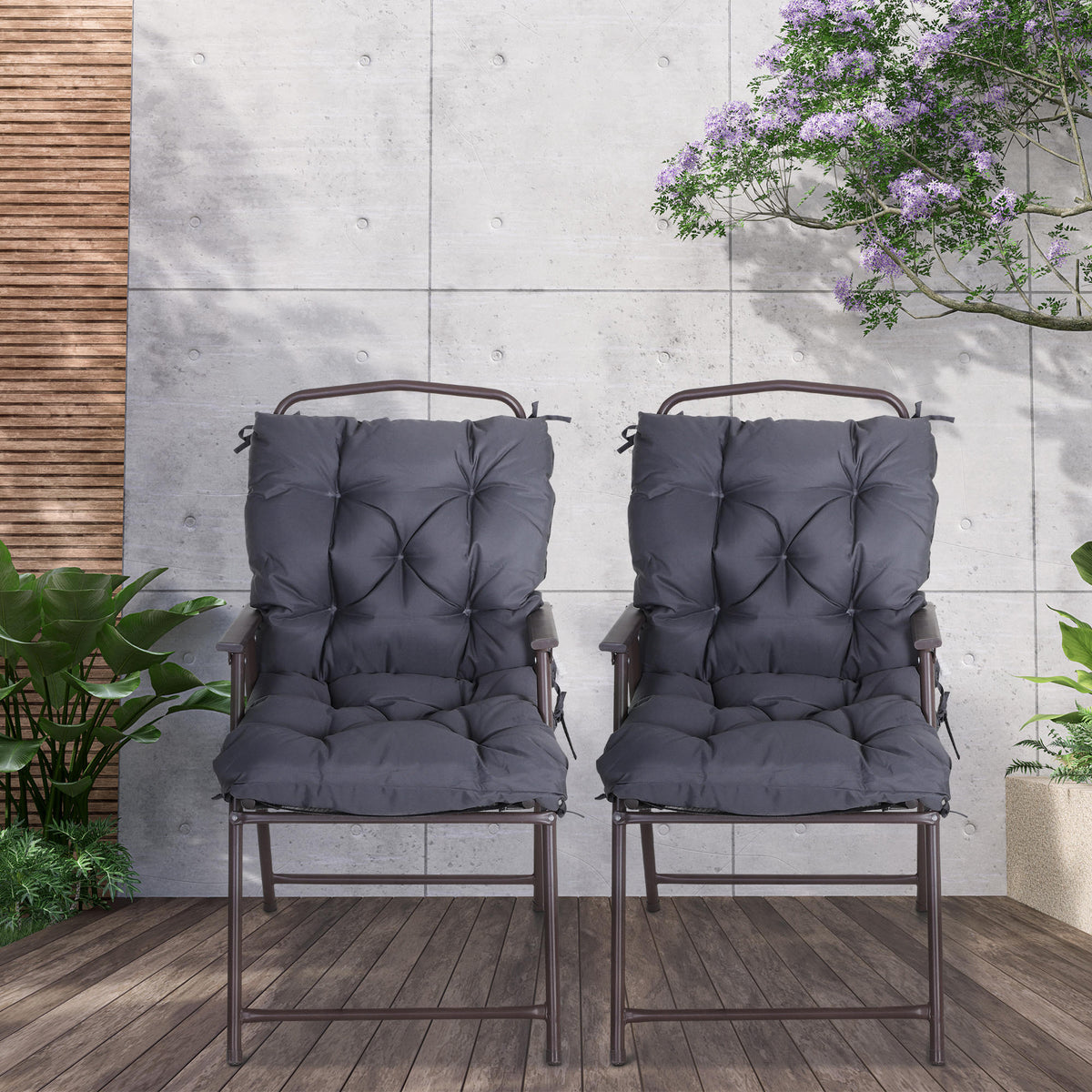 Cojines Para Sillas Outsunny Poliéster, Algodón Gris Oscuro 50x98x8 Cm_1