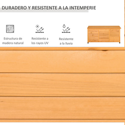 Baúl De Almacenaje Outsunny Madera De Abeto Madera Natural 127x56x60 Cm_5