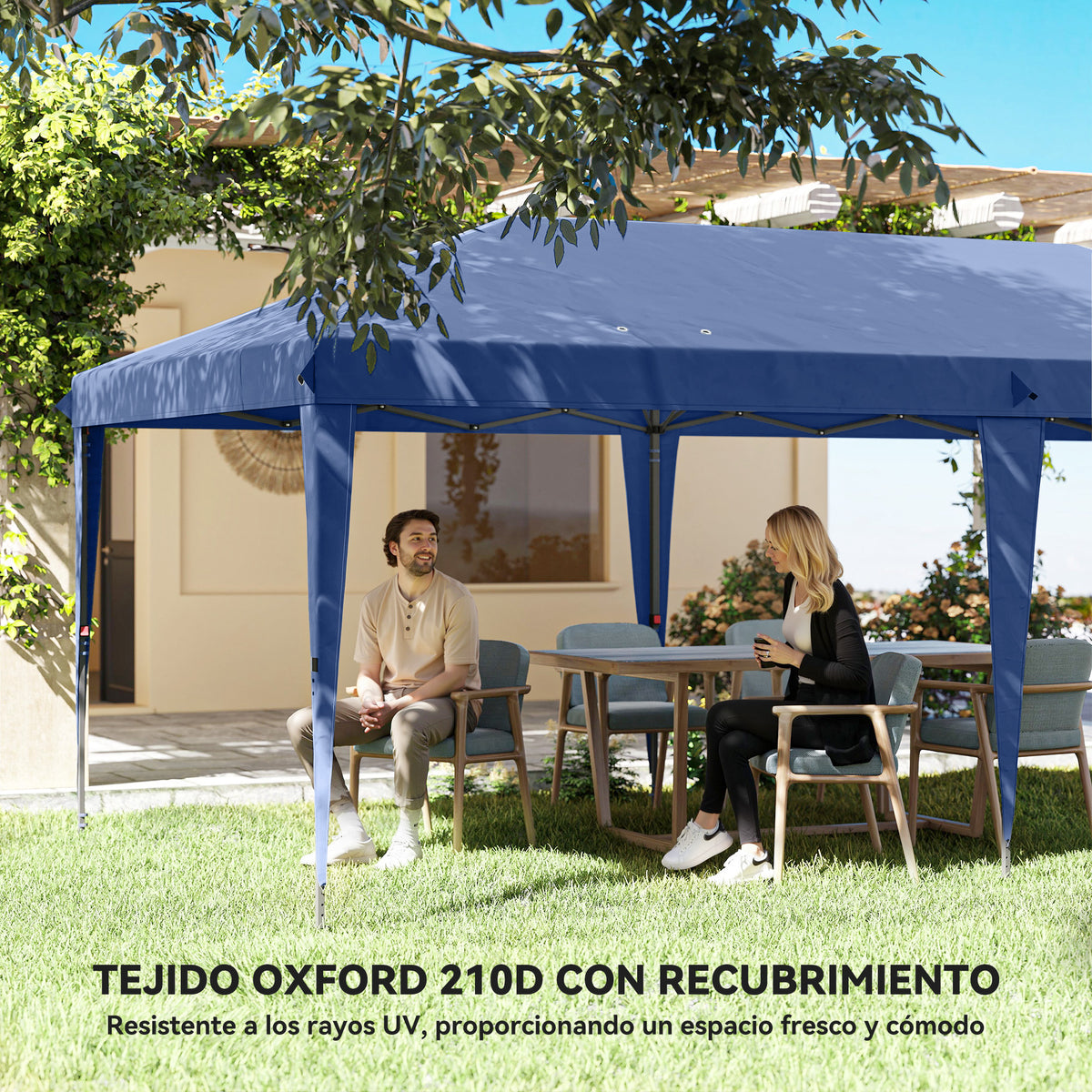 Carpa Plegable Outsunny Tela Oxford, Acero Azul 585x295x272 Cm_5