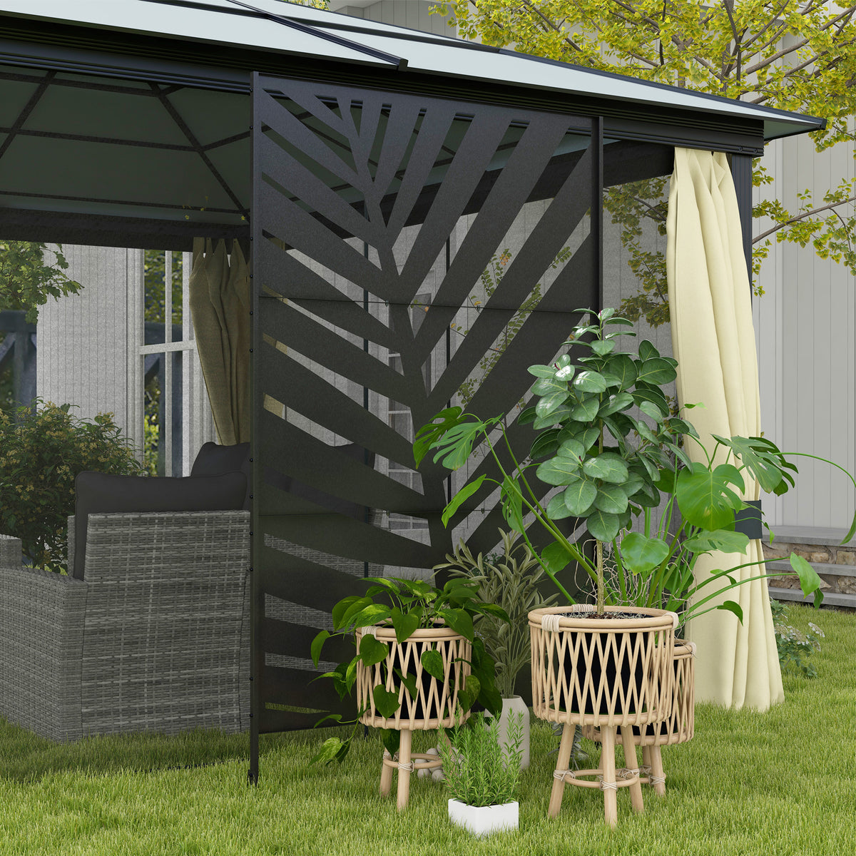 Biombo Para Exterior Outsunny Acero Negro 122x45x198 Cm_4