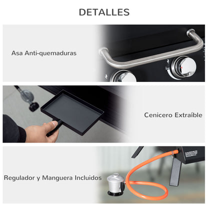 Barbacoa De Mesa Gas Plegable 2 Quemadores Outsunny 55x46,5x41cm Negro_5
