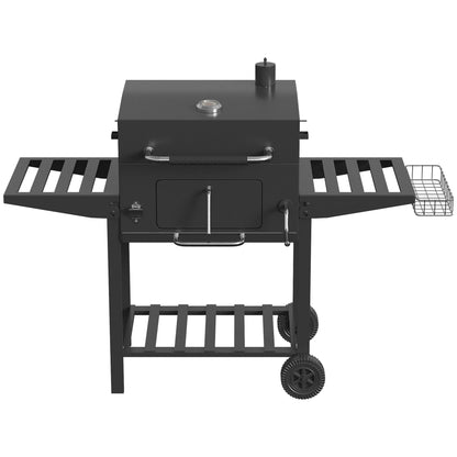 Barbacoa De Carbón Outsunny Metal, Acero Inoxidable Negro 133.5x65x110 Cm_4