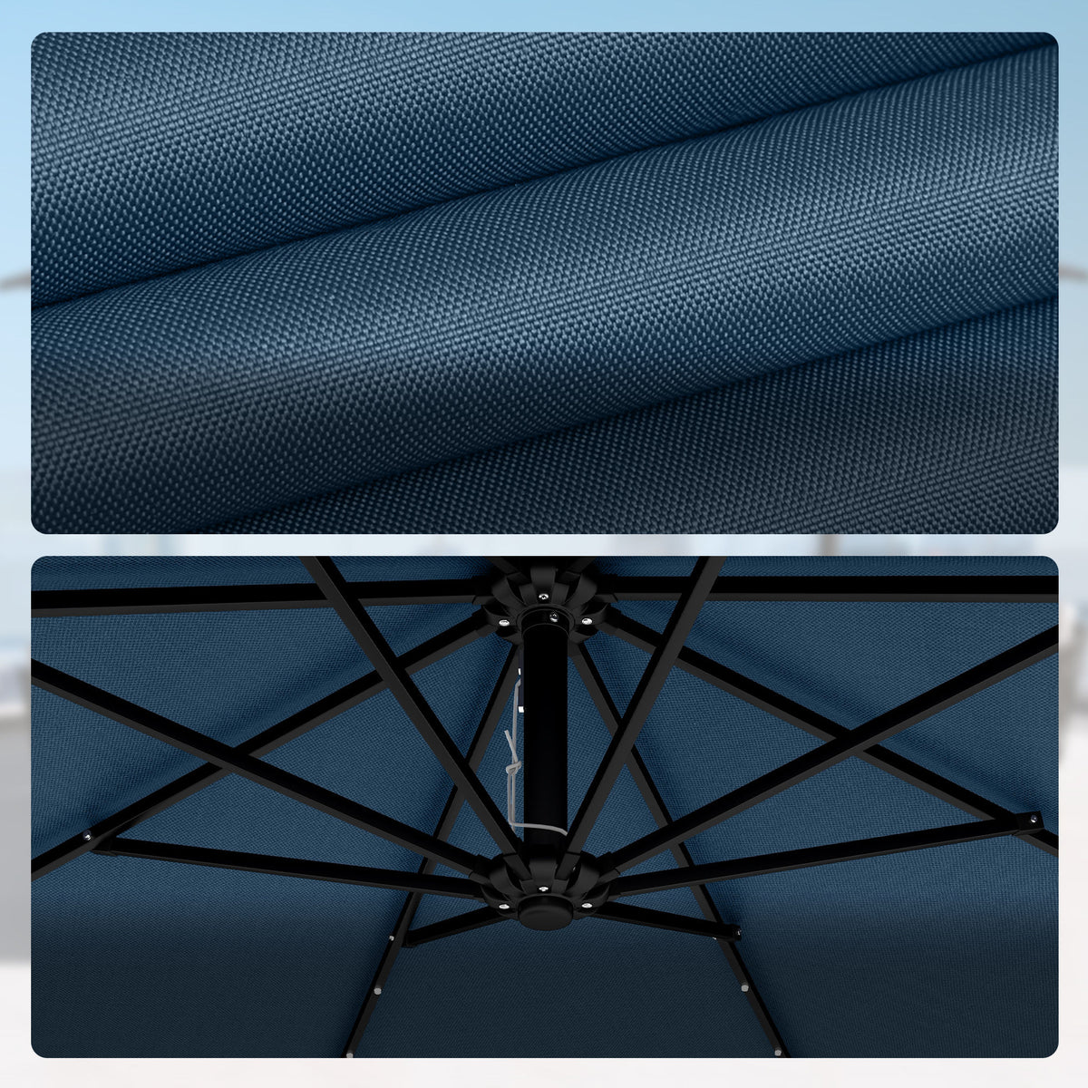 Parasol Excéntrico Outsunny Aluminio, Poliéster Azul Marino 380x345x256 Cm_3