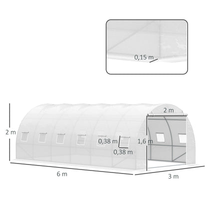 Invernadero De Túnel Con 12 Ventanas Y Puerta Outsunny 6x3x2 M Blanco_2