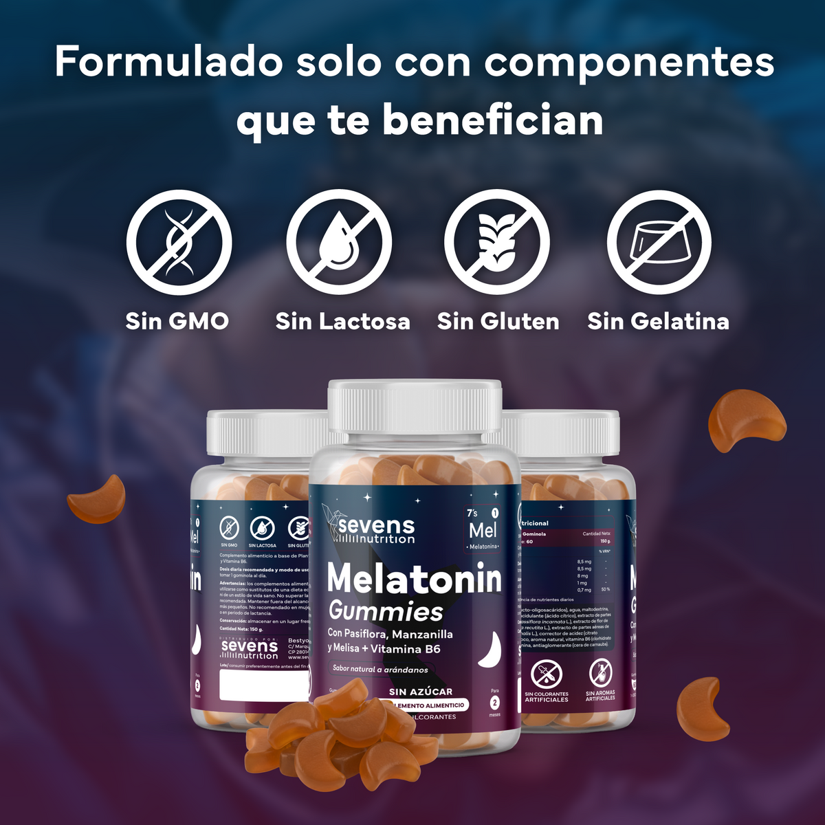 Pack 2x Melatonina En Gominolas Sin Azúcar De Con Extractos De Plantas De Sevens Nutrition. Descanso Y Sueño Reparador_3