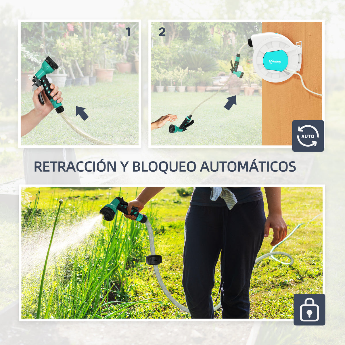 Enrollador De Manguera Outsunny Pp Gris Claro 55x20x42 Cm_5