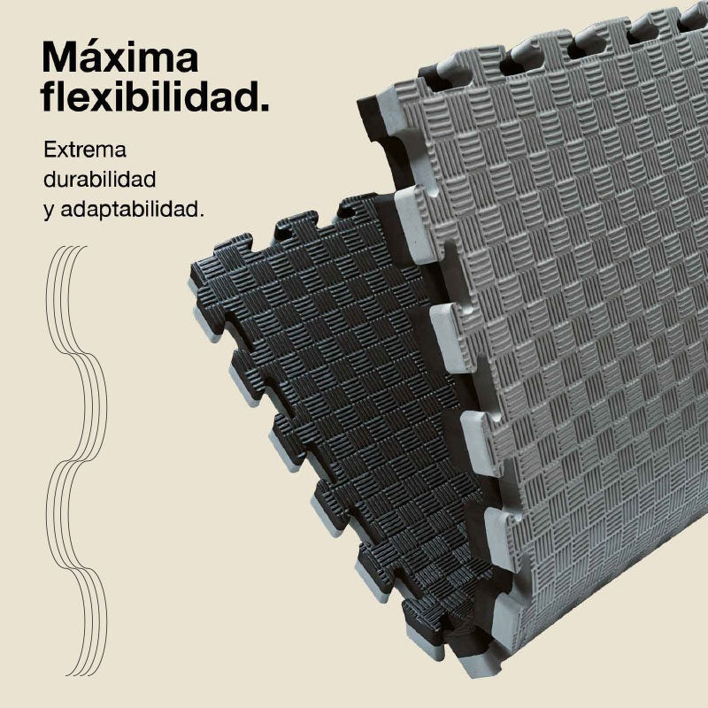 Tatami Puzzle 4cm 100x100cm, Pack 4 Unidades – Superficie 5 Líneas Gris/negro Jowy_5