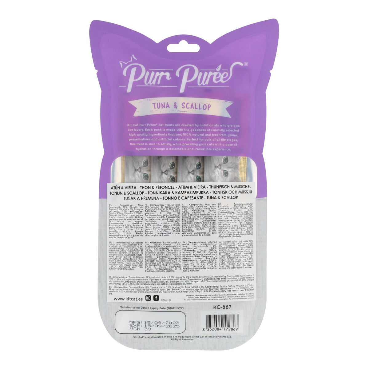 Kit Cat PurrPuree - Atún y Vieiras 60 g Snack cremoso para gatos
