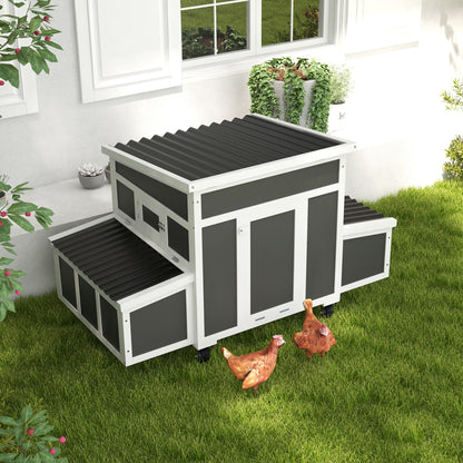 Gallinero Pawhut Madera De Abeto, Plástico Gris Oscuro 147x93.5x89.5 Cm_1