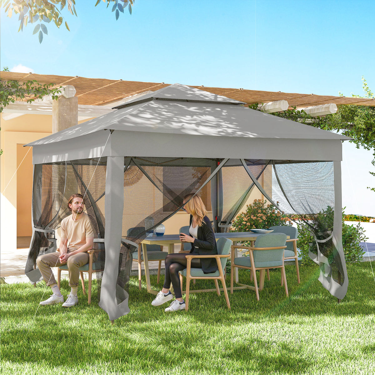 Carpa Plegable Outsunny Metal, Tela Oxford Gris Claro 325x325x270 Cm_3