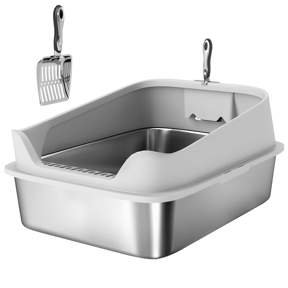 Pawhut Arenero Para Gatos De Acero Inoxidable Xxl Con Borde Alto 70x50x30cm Gris_1
