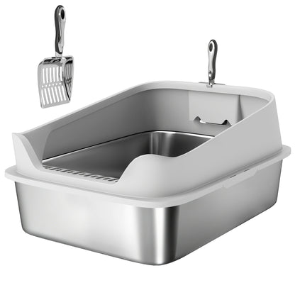 Pawhut Arenero Para Gatos De Acero Inoxidable Xxl Con Borde Alto 70x50x30cm Gris_1