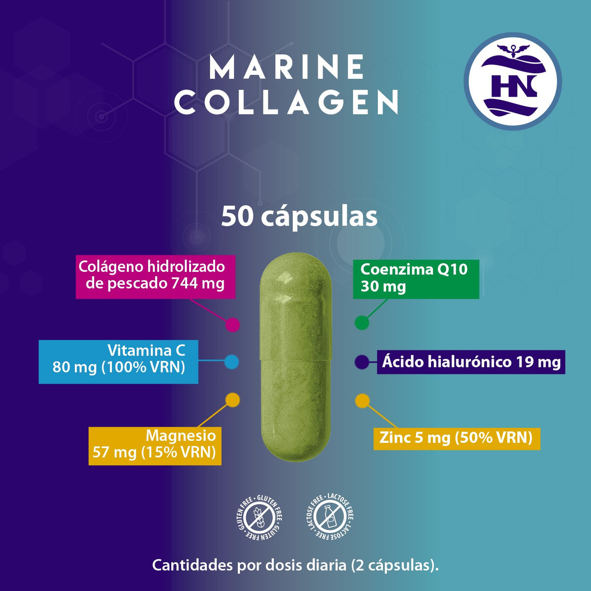 Pack 2 X Colágeno Marino Hidrolizado Con Ácido Hialurónico, Vitamina C, Q10, Zinc Y Magnesio - 2 X 50 Cápsulas_1