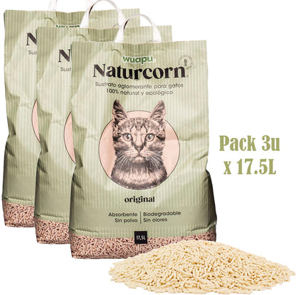 Sustrato Absorbente Wuapu Naturcorn Original En Pelet Biodegradable Para Gato 3 Uds 17'5l_3