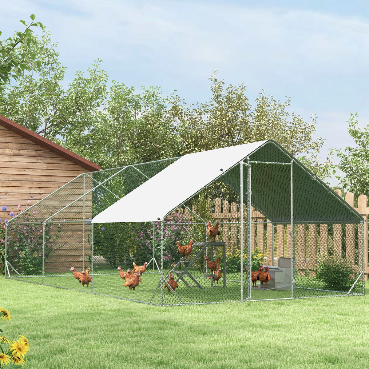 Gallinero De Exterior Acero Galvanizado Con Techo Pawhut 3x6x2 M Plata_3