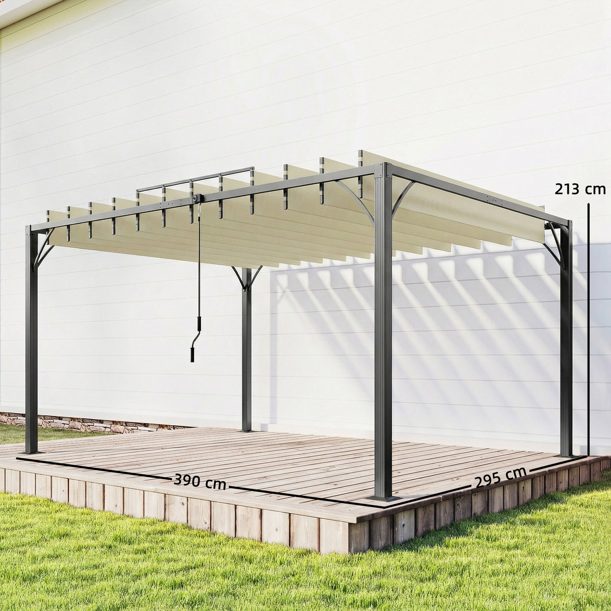 Pérgola Outsunny Aluminio, Poliéster Crema 390x295x213 Cm_2