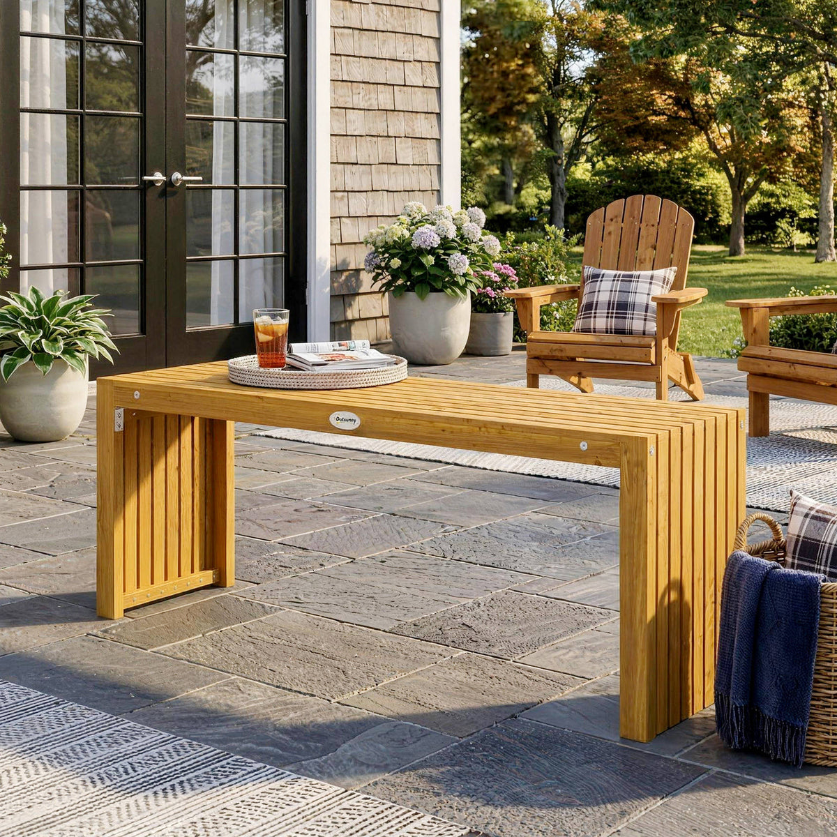 Banco De Jardín Outsunny Madera De Acacia Madera Natural 110x30x45 Cm_4