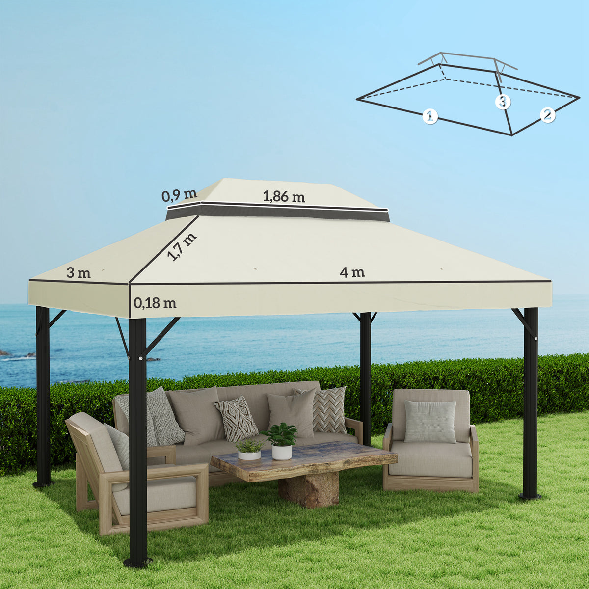 Techo De Repuesto Outsunny Tela Oxford Crema 400x300 Cm_2
