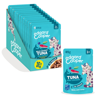 Sobres de comida húmeda Atún &amp; Pollo en Salsa para Gatos Adultos | Edgard &amp; Cooper 85 g