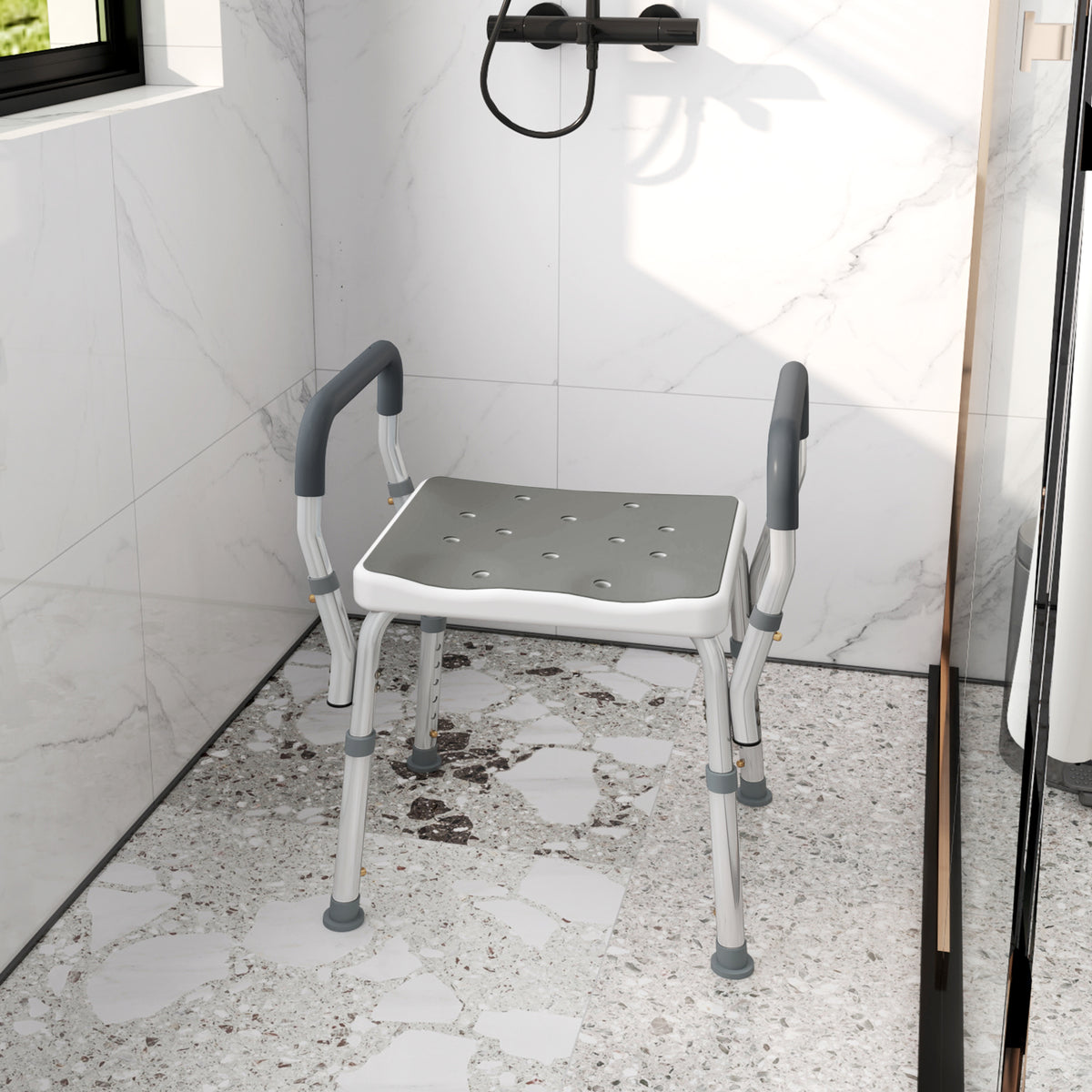 Taburete De Ducha Homcom Aluminio Gris Y Blanco 52x45x69 Cm_4