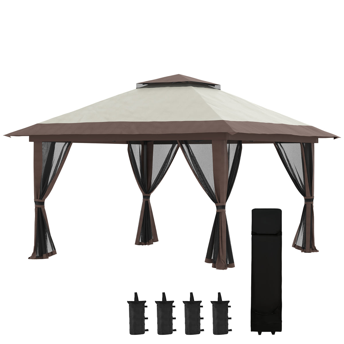 Carpa Plegable Outsunny Metal, Poliéster Beige 392x392x283 Cm_0