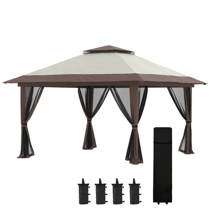 Carpa Plegable Outsunny Metal, Poliéster Beige 392x392x283 Cm_0