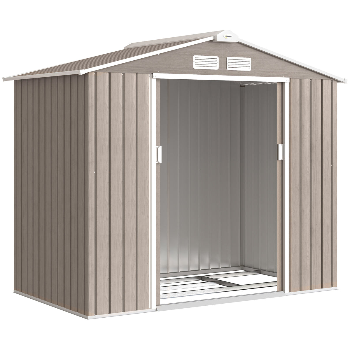 Cobertizo De Jardín Outsunny Acero Galvanizado Madera Natural 213x130x185 Cm_0