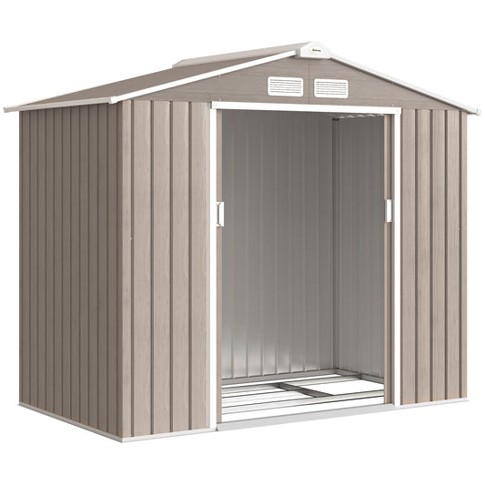 Cobertizo De Jardín Outsunny Acero Galvanizado Madera Natural 213x130x185 Cm_0